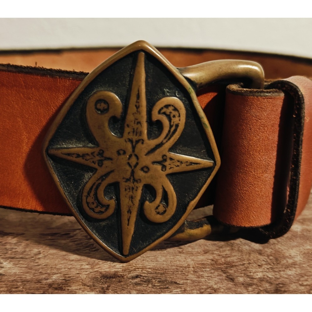 Vintage Tech Ether Guild "Fleur De Brass 1970s Belt Buckle And Belt